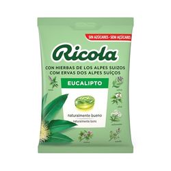 Ricola - Eucalipto, doces duros, refrescante e alivia a garganta e as vias respiratórias, com óleos essenciais de hortelã, eucalipto e 13 ervas suíças, sem açúcar, com adoçante, saco 70 g