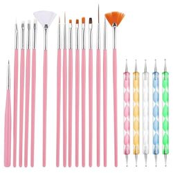 20 Pcs Lot de Pinceau Ongle Gel,15pcs Pinceaux pour Nail Art avec 5pcs Double Extrémité Nail Art Dotting Pen,Pinceaux à Ongles de Vernis à Ongles en Acrylique pour Décoration DIY Nail Art Design