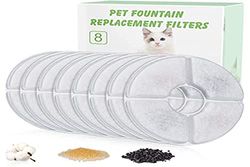 Cat Water Fountain Filters 1.6L for Flower Fountains 8 PCS, Pet Fountain Replacement Filters with Resin and Active Carbon for Automatic Flower Water Dispenser Drinking Fountain 8 PACK
