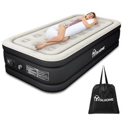 YITAHOME Letto Gonfiabile Singolo con Pompa Elettrica Integrata, Materasso Gonfiabile, Tecnologia I-Beam Strutturata, Gonfiaggio/Rigidimento Rapido per Ospiti, 191 x 99 x 46 cm, Grigio & Nero