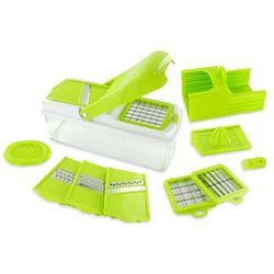 COOK CONCEPT, KD3211, Mandoline Multifonction 5 en 1 Inox/PP avec 7 accessoires, récipient de collecte, légère et compacte, idéale pour la cuisine, 27,5 x 11,5 x 12,5 cm, Vert/Blanc