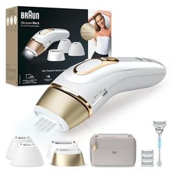 Braun Silk-Expert Pro 5 Epilatore Luce Pulsata, Laser Peli Donna, Ideale per Zone Sensibili, Viso, Bikini e Ascelle, Epilazione Permanente Dei Peli Visibili, PL5358, Bianco/Oro