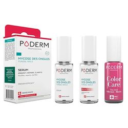 PODERM - LOT 3 PRODUITS | MYCOSE ONGLE TRAITEMENT PURIFIANT + BOOSTER - 2 Best Sellers pour soigner les ongles jaunes et abimés + Vernis Framboise Tea Tree camoufle les ongles abimés | Swiss Made