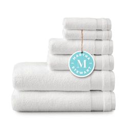 Martha Stewart Juego de 6 Toallas de baño 100% algodón, 2 Toallas de baño, 2 Toallas de Mano, 2 paños de baño, Toallas de Secado rápido, Suaves y absorbentes, Esenciales para el baño, Color Blanco