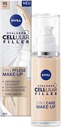 NIVEA Hyaluron Cellular Filler 3 en 1 Maquillaje brillante (30 ml), base hidratante con hialurón, maquillaje facial para una tez más uniforme