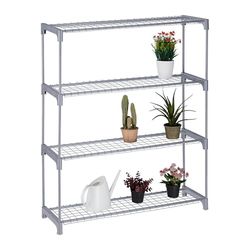 Relaxdays Blomhylla, 4 hyllor, blom- och växtkrukor, metall och plast, H x B x D: 106 x 91 x 28 cm, örthylla, grå
