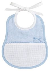 FILET - Bavoir en Eponge Souple Chenille Bleue, avec Poche en Toile Aida Idéal pour le Point de Croix et Nœud en Satin, Accessoire Pratique pour Bébés et Facile à Broder, Made in Italy, Ciel