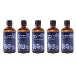 Mystic Moments | Citrus Organic Essential Oil Gift Starter Pack 5x100ml | Citronella, Lemon, Mandarin Red, Orange Sweet, Petitgrain | Perfect as a Gift