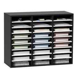 VEVOR Armario de Oficina Archivador 80x30,5x55cm Armario de Documentos de Madera 27 Ranuras de Almacenamiento Organizadores de Oficina Estantes Extraíbles para Hogar, Oficina y Estudio, Negro y Blanco