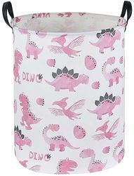 Sanjiaofen Cesta de dinosaurio rosa, cesta de lavandería para niños, cestas de almacenamiento rosas para decoración de habitación de niños y niñas, cesta de dinosaurio, organizador de juguetes, cesta