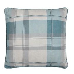 Fusion – Duck Egg Blue Tartan Kudde (43 x 43) – 100% bomull – fyllning ingår – himmelsblå rutig kudde – blå kudde i pläd – ljusblå kuddar med överdrag ingår)