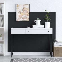 Bureau d'étude, Moderne, Blanc et Noir, 100 cm x 74 cm x 45 cm, Panneau en Particules 100% mélamine, épaisseur 18 mm, élégant et Fonctionnel pour Le Bureau à Domicile
