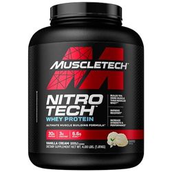 Muscletech Poudres protéinées NitroTech Whey Protein Powder + Créatine Monohydraté Isolat de lactosérum + Peptides Protein Shakes pour hommes et femmes 7,1 g de BCAA, 1,8 kg, 40 portions, vanille