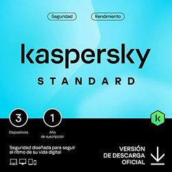 Kaspersky Standard Anti-Virus 2024 | 3 dispositivos | 1 año | Seguridad Avanzada | Protección Bancaria en línea | Optimización del rendimiento | PC/Mac/Móvil | Código por email