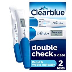 Clearblue Pregnancy Test Double-Check & Date Combo Pack, Result As Fast As One Minute (Visual Stick) & Tells You How Many Weeks (Digital Stick), 2 Tests (1 Digital, 1 Visual), Packaging May Vary