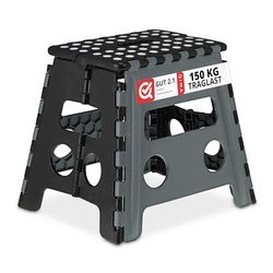 Relaxdays Folding, Camping, Children's Bathroom Stool, up to 150 kg, Plastic, HBT: 30 x 37 x 29 cm, Grey/Black