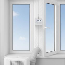CUQOO 400cm/158Inch AC Window Seals for Portable Air Conditioner and Tumble Dryer - Air Conditioning Window Seal Kit for Mobile Air-Conditioner Unit- Air Exchange Guards With Zip and Adhesive Fastener