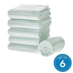 iDesign Set of 6 Hand Towels, Small Ribbed Cotton Towel Set, Soft Towels Set for Bathroom, Shower Room or Kitchen, Light Blue