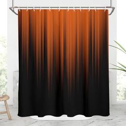AAtter Rideau de Douche Orange brûlé et Noir ombré Terre Cuite Abstrait bohème rayé Hommes Gothiques Amusants Adultes garçons Art Lumineux dégradé Deux Tons décoration de Salle de Bain avec 12
