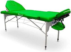 QUIRUMED Opvouwbare drager van aluminium PRO 186 x 66 cm met opklapbare rugleuning pistachegroen