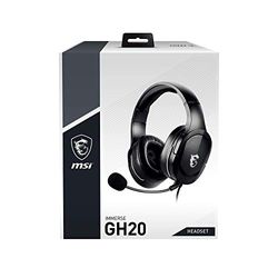 MSI Immerse GH20 - Auriculares con cable para juegos, diseño ligero ajustable, controles de volumen en línea, almohadillas aptas para gafas, conector de audio de 3.5 mm, PC/Mac/PS4/Xbox, negro, grande