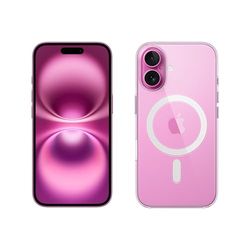 Apple iPhone 16 (128 GB) - Roze + Doorzichtig hoesje met MagSafe