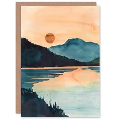 Artery8 Greeting Card Sun Rising Over Loch Shiel Lakeside Mountains Blank For Him Or Her Art Birthday Card