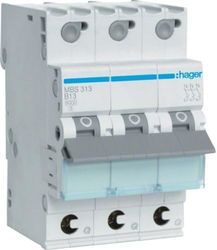 Hager MBS313 Corta Circuito B-Type 3 3 módulo(s) - Corta circuitos (13 A, 50-60 Hz, 13 A, B-Type, 3 módulo(s), -25-60 °C)