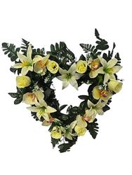 DRW Corazon de orquideas y lilums Amarillo Centro de Flores Artificiales Cementerio, Iglesia Bodas sepulturas 60x60x20