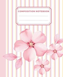 Blush Pink Pinstripe Hibiscus Flowers Composition Notebook: Wide Ruled Aesthetic Journal for School & College Supplies, Office & Work | 7.5”x 9.25” ... | Cute Cottagecore & Floral Tropical Design