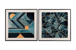 Set van 2 abstracte afbeeldingen met lijst, 60 x 3 x 60 cm