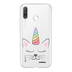 Evetane Beschermhoes compatibel met Huawei P30 360 rondom beschermhoes, voorzijde, robuust, transparant, kat, eenhoorn, modieus motief