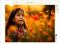 CALVENDO Puzzel levensvreugde in bloem: Indiaans kind in de bloemenzee | 1000 stukjes legformaat 64 x 48 cm fotopuzzel voor gelukkige uren