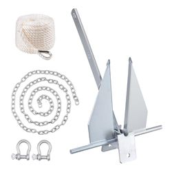 VEVOR Fluke Style Anchor Kit, 5,9 kg thermisch verzinkt stalen kogelanker met 7,9 'ketting, 101' touw en twee 1 cm sluitingen, scheepsbootanker voor kleine schepen onder de 30', zeeën, rivieren en