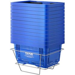 VEVOR Cesta Azul de la Compra con Asas y Soporte, 12 Piezas, 24 L, Cesta Portátil de la Compra de Plástico Duradero de 425 x 295 x 225 mm, para la Compra de Comestibles en el Supermercado, Tienda