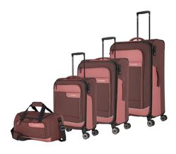 Travelite Resväska set 4 delar mjukt skal 4 hjul, storlekar S–M-L resväska, hållbar, VIIA bagageset av återvunnet material, TSA-lås, resväska storlekar L M utbyggbar, Vårros, Trolley Set L/M/S