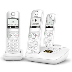 Gigaset A695A Trio - 3 téléphones DECT sans Fil avec répondeur - écran à Haut Contraste - Excellente qualité Audio - Fonction Mains Libres - Protection d'appels, Blanc [Version française]