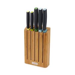 Joseph Joseph Elevate Lot de 5 Couteaux de Cuisine en acier inoxydable japonais, Bloc Couteaux en Bambou, Multicolore