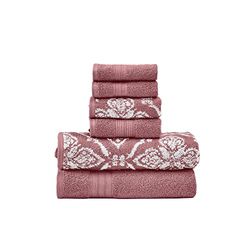 Modern Threads Amaris Lot de 6 Serviettes de Bain, essuie-Mains et débarbouillettes réversibles en Jacquard Teint 100% Coton peigné - Super absorbantes et à séchage Rapide - Bois de Rose