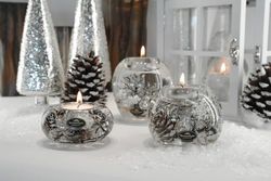 Set van 6 Dreamlights, theelichthouder, Ufo Medium, Floral Design, Glas, Crème, PU 6, H 5 cm, D. 12 cm