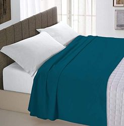 Italian Bed Linen Max Color Drap supérieur en Coleur Unie, Coton, Vert pétrole, Maxy Double