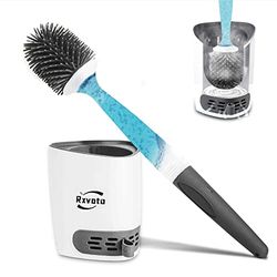 Rxvotocr Silicone Toilet Brush and Holder, Refillable Handle Dispenses Gel Cleaner, Wall Mount or Floor Stand, Ventilated Holder with Diatom Mud Pad, Grey and White