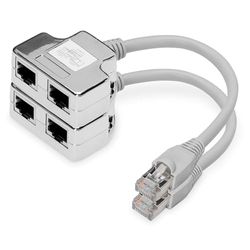 DIGITUS DN-93904 - Nätverkskabeladapter Ca 5e - 2 delar / 1 par - 2 signaler över 1 kabel - Cat5e LAN Splitter - Ethernet RJ45 Adapter - Kompatibel med PoE Mode A - Silver