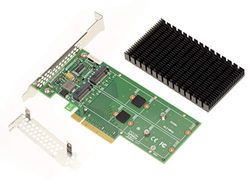 KALEA-INFORMATIQUE M2 PCIe 3.0 x8-controllerkaart voor 2 M.2 NVMe M Key SSD's met koellichaam, voor bifurcatiemodus.