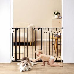 VEVOR Baby Gate, 29.5"-48.4" Extra Wide, 30" High, Dog Gate for Stairs Doorways and House, Easy Step Walk Thru Auto Close Child Gate Pet Security Gate with Pressure Mount Kit and Wall Mount Kit, Black