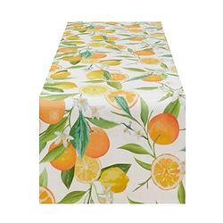 SARO LIFESTYLE 6324.M1672B Grove House Collection Lemon and Orange Print Table Runner, 100% Polyester, Multicolor