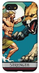 Carcasa para iPhone SE (2020) / 7 / 8 Arte de cartas del tarot de la mitología nórdica Dios Tyr y Garmr Strength