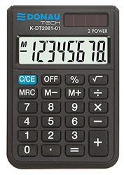 Calculadora de Bolsillo DONAU Tech/K-DT2081-01 función raíz de 8 dígitos/ 90x60x11mm/ Color: Negro/calculadora con Pantalla de 8 dígitos