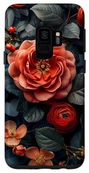 Galaxy S9 Vintage Dark Flower Pattern Moody Floral Case