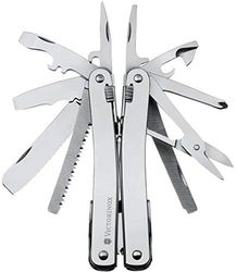 Victorinox Swiss Tool Couteau de Poche Suisse, Couteau Multifonctions, 28 Fonctions, Tire Bouchon, Lame Fixe, Etui, Argent